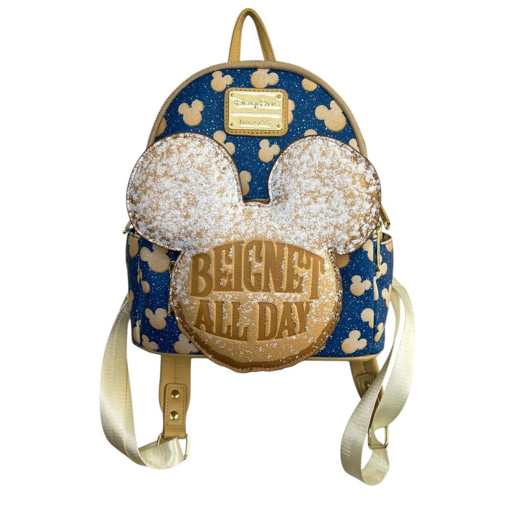 Disney Parks Loungefly Scented Beignet All Day Mickey Mini Backpack Blue Gold